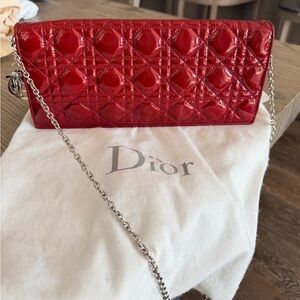 Dior Shiny Red Clutch with Chain